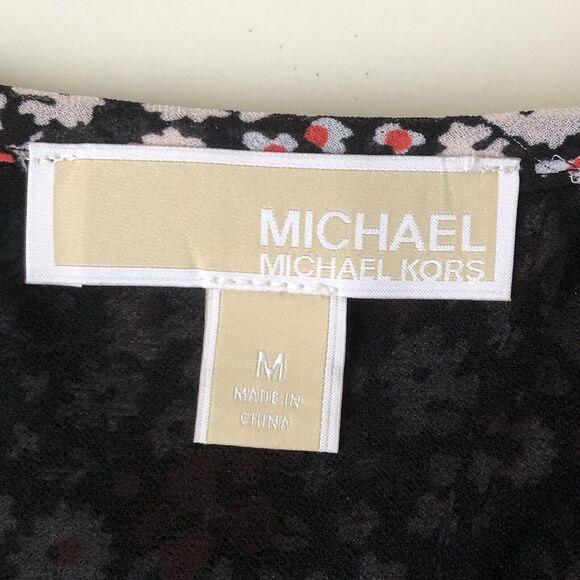 Michael Kors Womens Floral Short Sleeve Blouse Split Back Sheer Size Medium - Picture 3 of 13